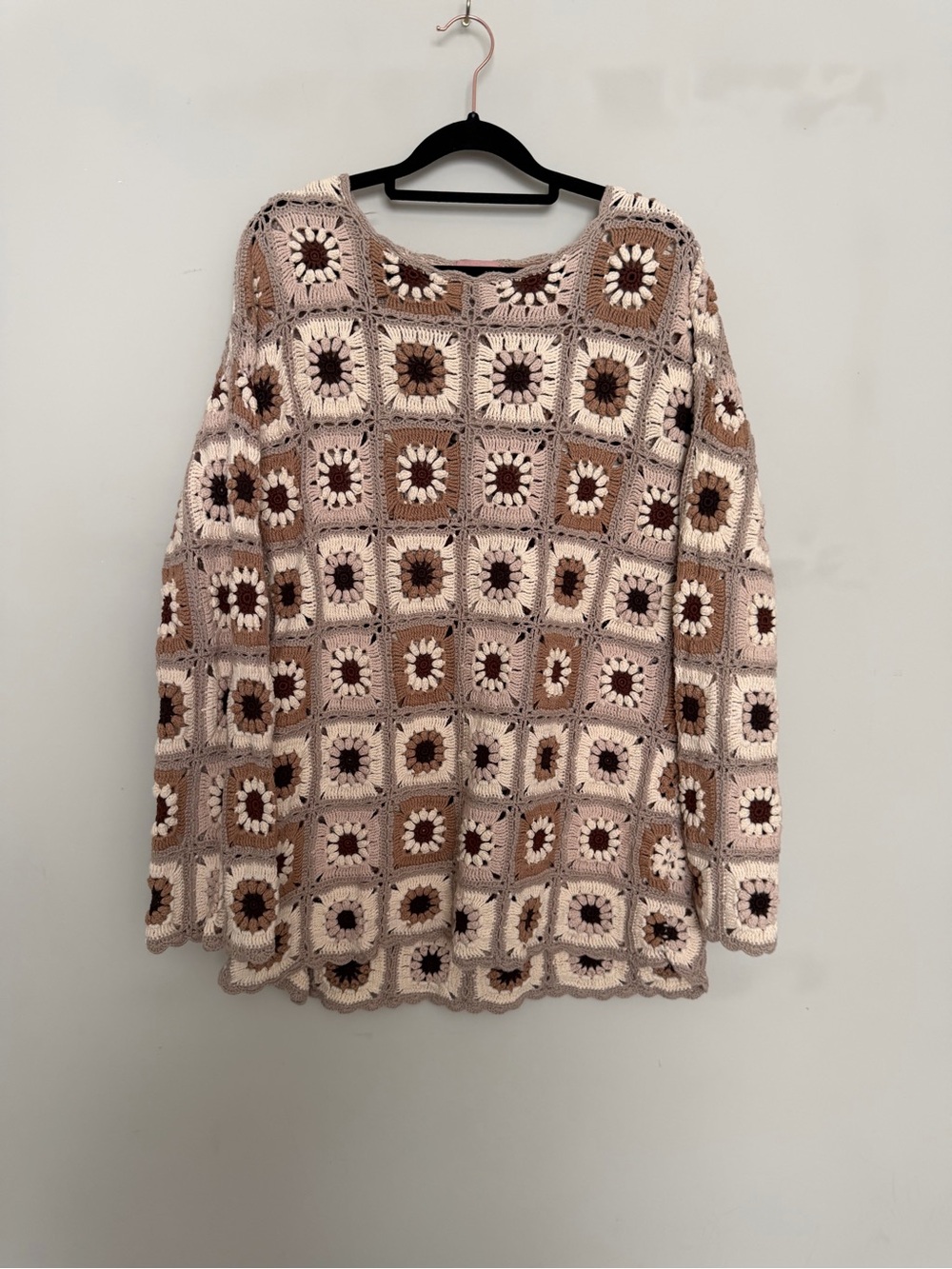 Show Me Your MuMu Crochet Square Floral Mini Coverup in Cream and Brown Large - Picture 3 of 11